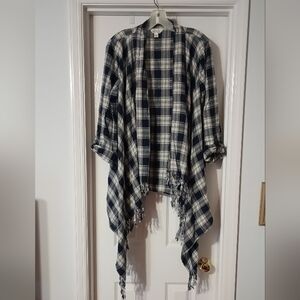 Krazy Kat 100% Cotton Plaid Fringe Open Cardigan